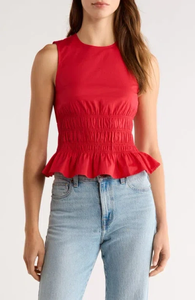 Staud Culver Smocked Sleeveless Top In Red