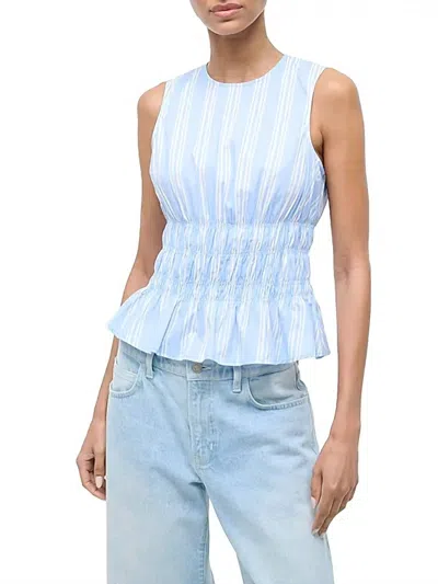 Staud Culver Top In Ventura Stripe In Blue