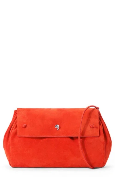 Staud Cy Oversized Leather Clutch Bag In Orange