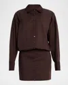 Staud Cynthia Stretch-cotton Mini Shirtdress In Brown