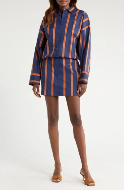 Staud Cynthia Stretch Cotton Mini Shirtdress In Gray