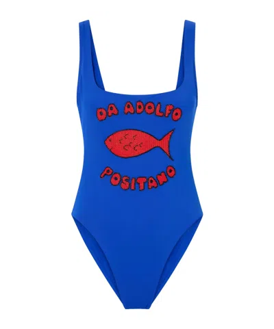 Staud Da Adolfo Lea Beaded Swimsuit In Blue