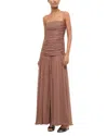 Staud Dalton Ruched Gathered Crepon Maxi Dress In Brown
