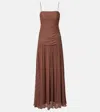 Staud Dalton Ruched Gathered Crepon Maxi Dress In Brown