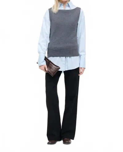 Staud Damian Knit Button Down Top In Charcoal/glacier In Animal Print