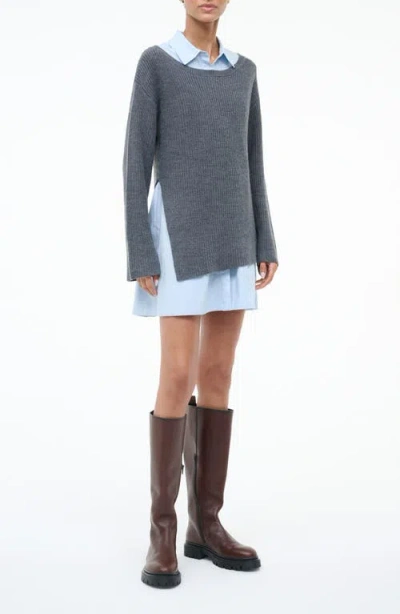 Staud Dane Layered Long Sleeve Mixed Media Dress In Gray