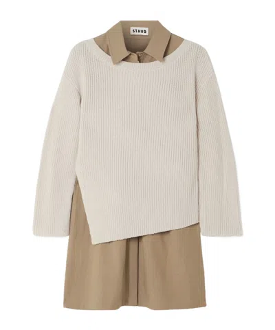 Staud Dane Layered Twill And Wool-blend Mini Dress In Neutral