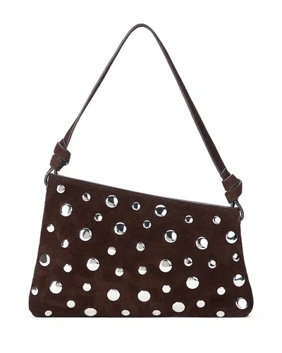Staud Dani Mini Studded Suede Shoulder Bag In Brown