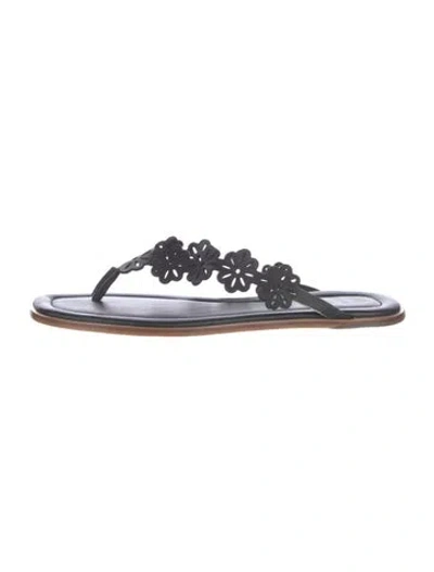Pre-owned Staud Dante Leather T-strap Sandals In Black