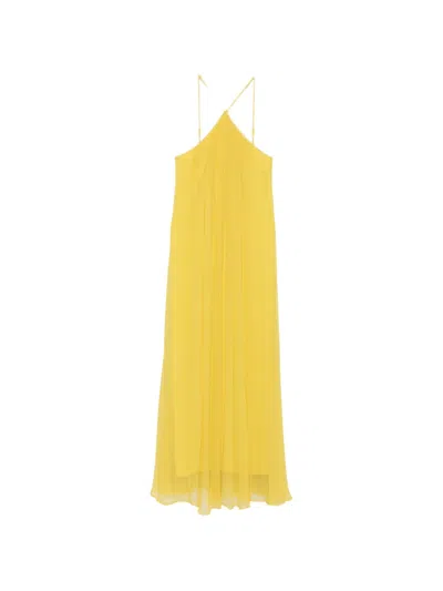 Staud Dasha Pleated Halterneck Maxi Dress In Yellow