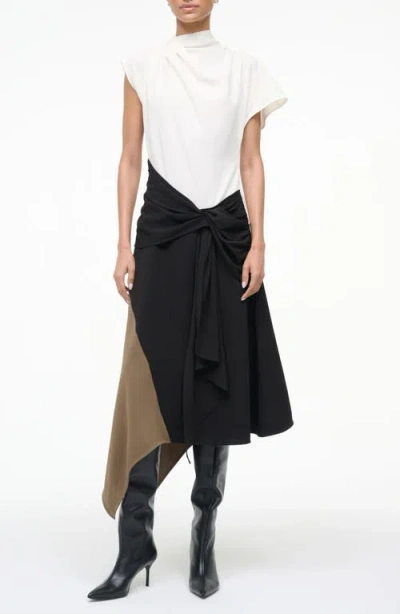Staud Davina Colorblock Asymmetric Hem Dress In Multi