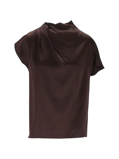 Staud Davina Draped Silk-blend Top In Brown