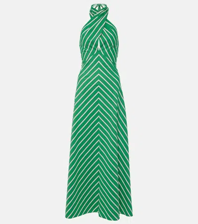 Staud Dawn Striped Cotton Poplin Maxi Dress In Green