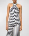 STAUD DAWN TIE-NECK STRIPED CROSSOVER HALTER TOP