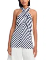 Staud Dawn Tie-neck Striped Crossover Halter Top In White Navy