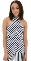 Staud Dawn Tie-neck Striped Crossover Halter Top In White/navy Stripe