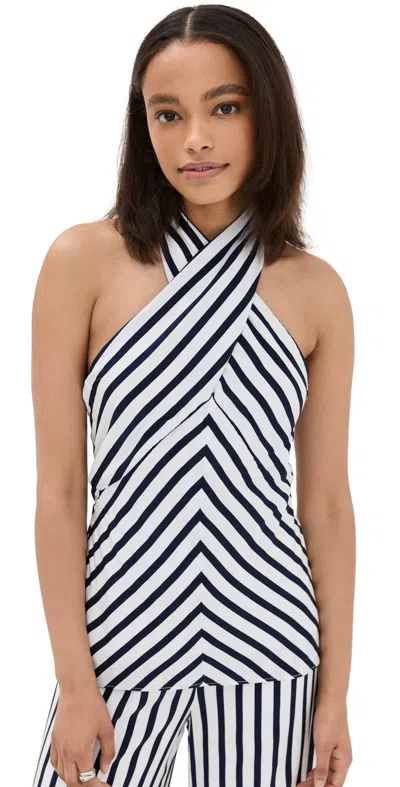 Staud Dawn Top White/navy Stripe In Gray