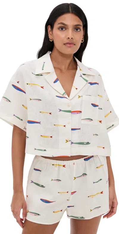 Staud Daya Linen Top Pop Sardines Ivory In White