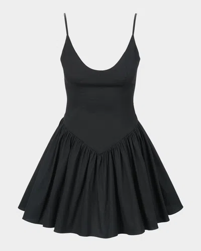 Staud Dena Stretch-cotton Basque Waist Minidress In Black