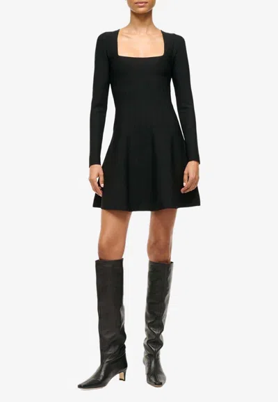 Staud Deora Embellished Waist Square-neck Mini Dress In Black