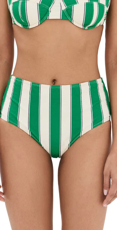 Staud Devon High Rise Bikini Bottoms Bungalow Stripe In Green