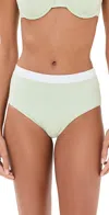 Staud Devon High Rise Bikini Bottoms Pale Jade/white In Pale Jade/white