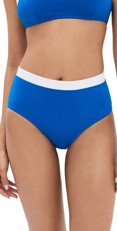 Staud Devon High Rise Bikini Bottoms Sapphire/white In Blue