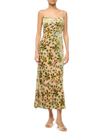 STAUD DIANNA DRESS IN MOSS FLORAL TAPESTRY