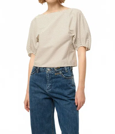 Staud Didi Short Sleeve Top In Ivory/dark Oak Micro Stripe In Multi