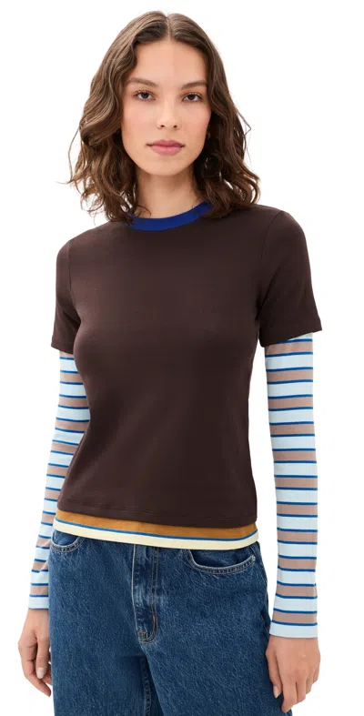 Staud Dillon Layered Tee In Brown
