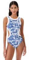 Staud Dolce One Piece Blue Toile In Blue Toile