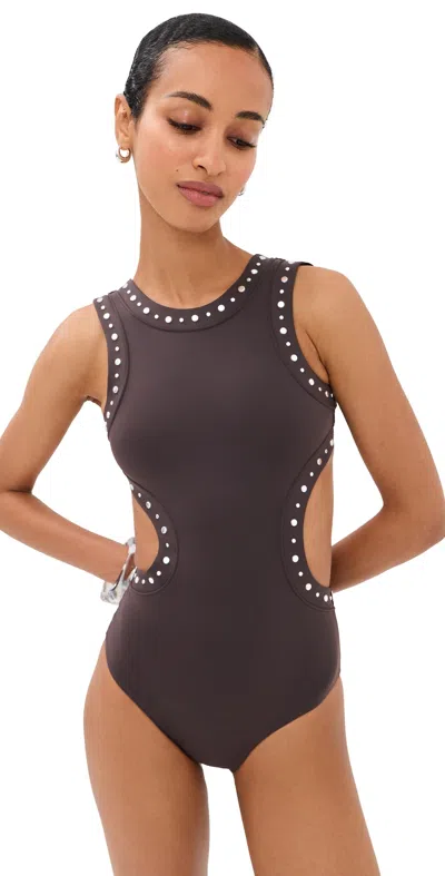 Staud Dolce One Piece Espresso Studs In Burgundy