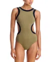 Staud Dolce Open-back Two-tone Swimsuit In Brown