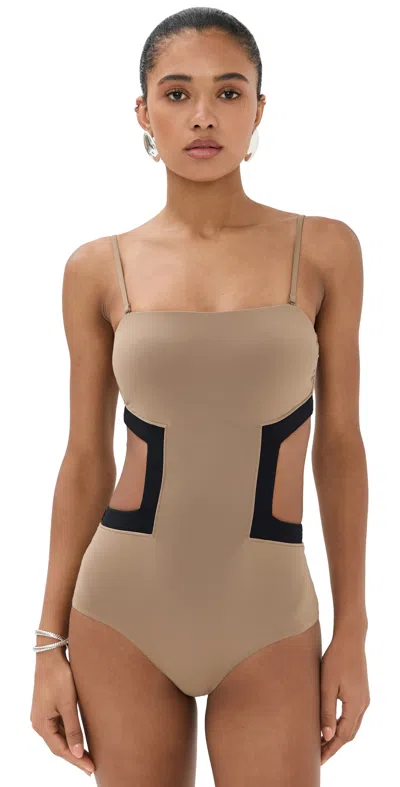 Staud Dolce One Piece Taupe/black