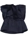 Staud Dover Gathered Stretch-cotton Strapless Top In Blue