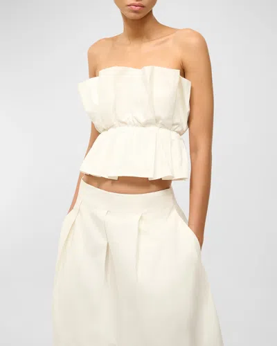 Staud Dover Strapless Pleated Cotton Top In White