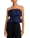 Staud Dover Gathered Stretch-cotton Strapless Top In Navy