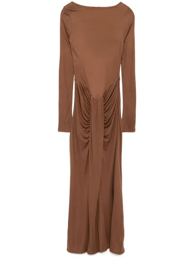 Staud Draped Midi Dress In Brown