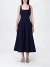 Staud Wells Pleated Cotton-blend Poplin Midi Dress In Blau