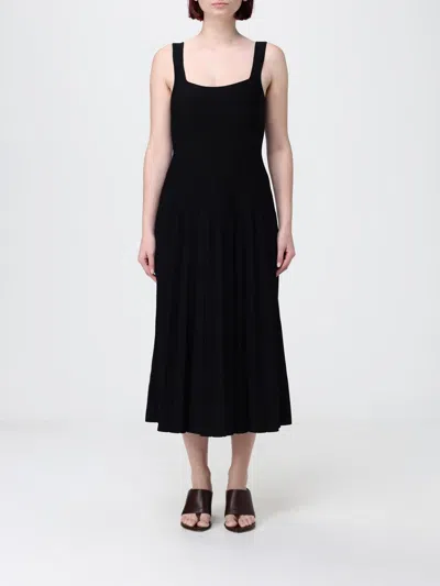 Staud Ellison Pleated Knitted Midi Dress In Black