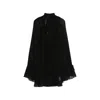 Staud Roux Crystal-embellished Gathered Crepon Mini Dress In Black