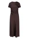 Staud Marcel Ruched Stretch-silk Charmeuse Midi Dress In Brown
