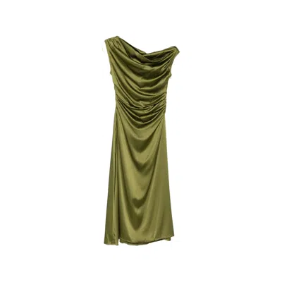 Staud Phare Off-shoulder Draped Dress In Green