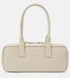 Staud Beige Leather Shoulder Bag With Embossed Logo In White