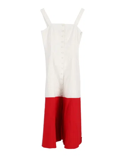 Staud Dusk Two-tone Buttoned Dress In White Cotton