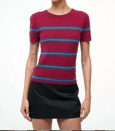Staud Easy Cashmere Tee In Crimson Stripe In Multi