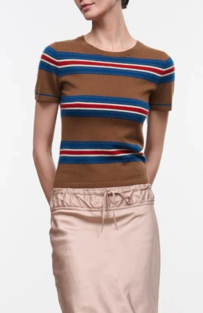 Staud Easy Cashmere Tee Savoy Stripe In Brown