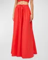 Staud Eden Drawstring Maxi Skirt In Red Rose Rdr
