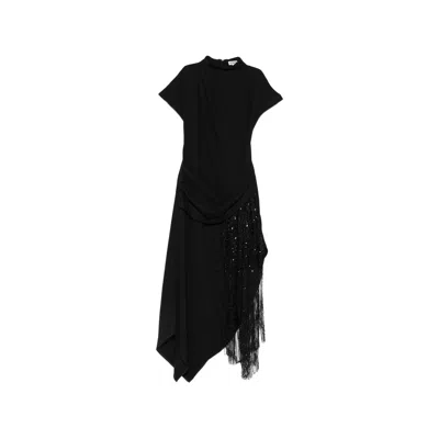 Staud Effie Sequin-embellished Fringed Maxi Dress In Black