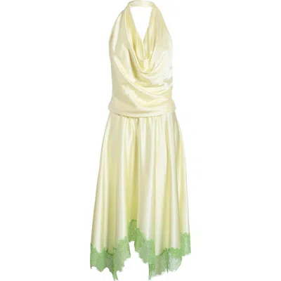 Staud Elira Cowl Halter Neck Midi Dress In Yellow